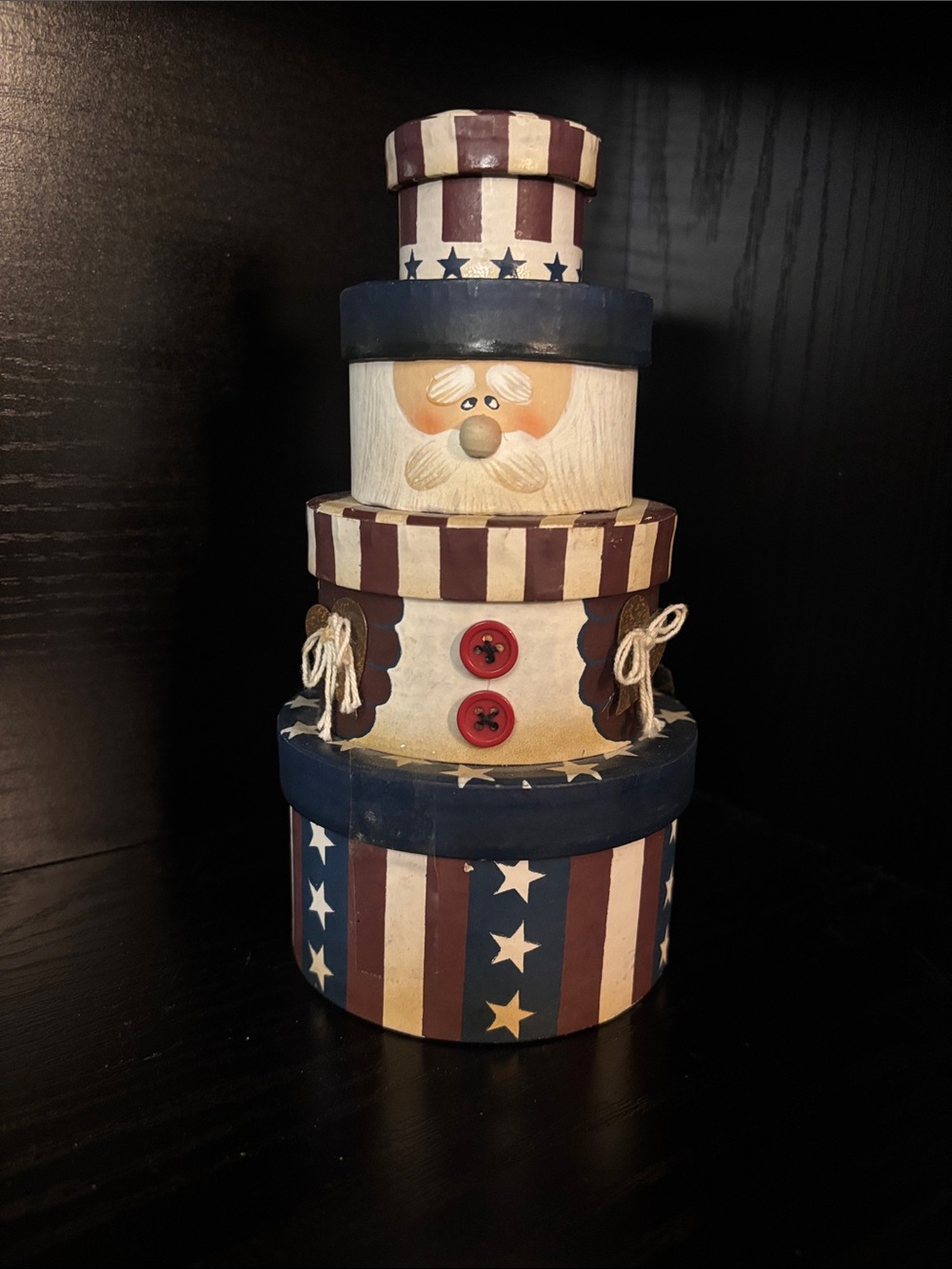 Patriotic Stacked Santa Decorative Boxes - Red, White & Blue